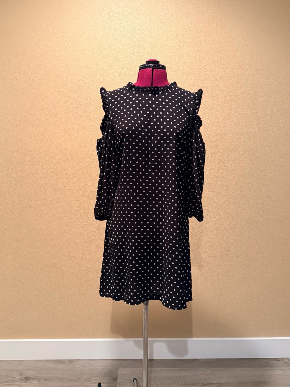 City Studio Black Polka Dot Cold-Shoulder Mini Dress